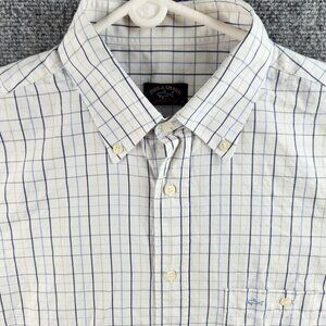 Paul & Shark Yachting Size 43 Blue Gold Plaid Long Sleeve Button Up Embroidery